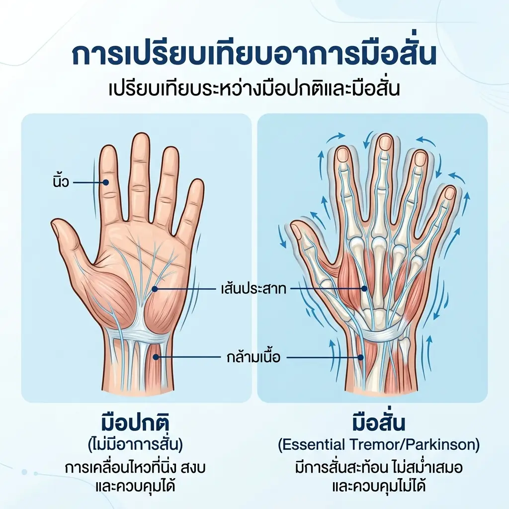 มือสั่นแบบไหนคือพาร์กินสัน? สังเกตความต่างจากอาการมือสั่นจากความเครียด
