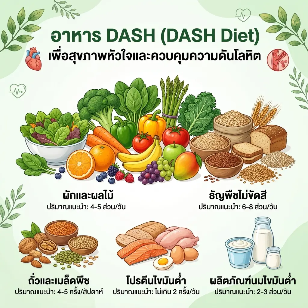 อาหาร DASH ลดความดัน ป้องกันโรคหัวใจ วิธีกินอย่างถูกต้อง